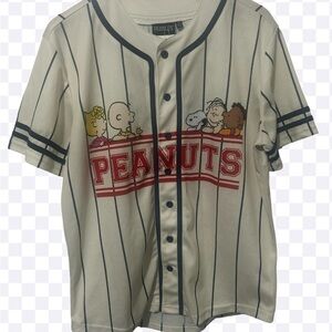 Peanuts women's Baseball Shirt - cream with Black Stripes size L